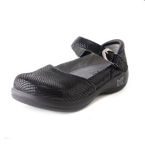 Alegria Kyra Snake Print Clogs Mary Jane Comfort Shoes Black Leather Size 41